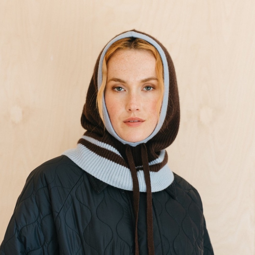 Brown and Blue Women's Knit Hood